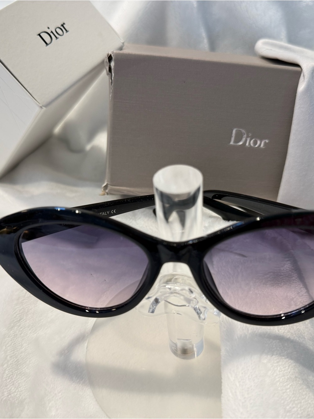 Dior Black Cat-Eye Sunglasses with Purple Tint Lenses